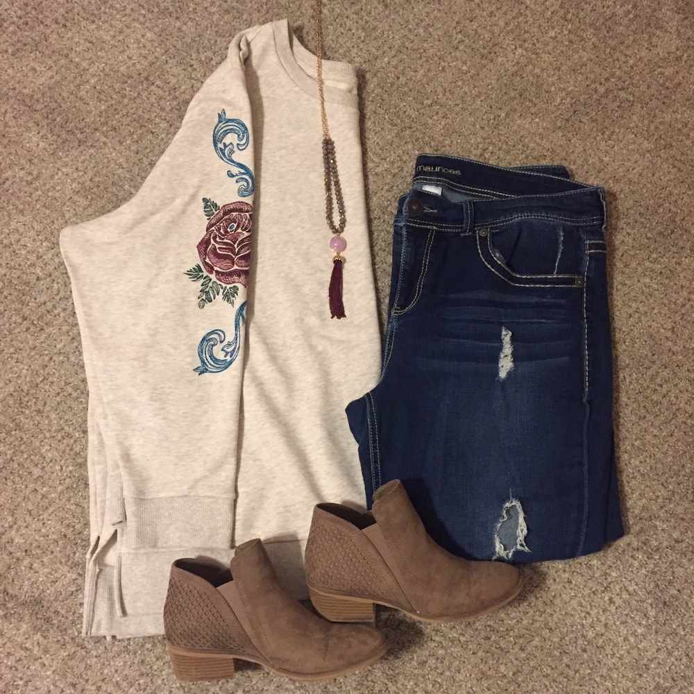 St. John's Bay Embroidered Sleeve Crew Neck